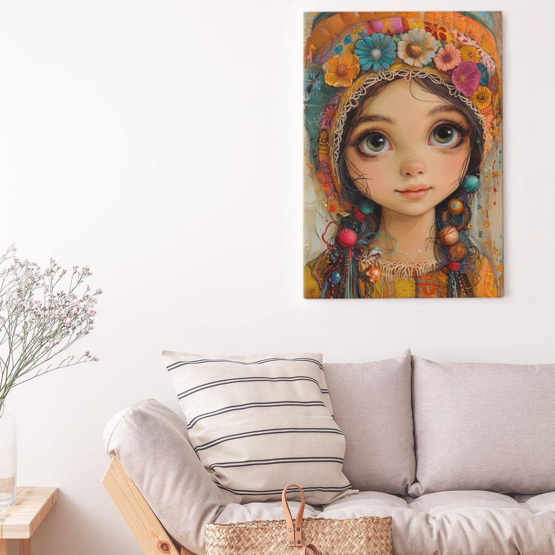Peasant Girl In Flower Hat Art Printposter Whimsical Fantasy Portrait Theme Decor For Bedroom Office Living Room Girls Room Or Nursery - Image 2