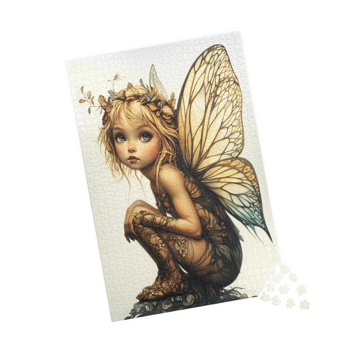 Skyla Golden Pixie Fairy Crouching With Leaf Crown And Big Wings Poster - Image 4