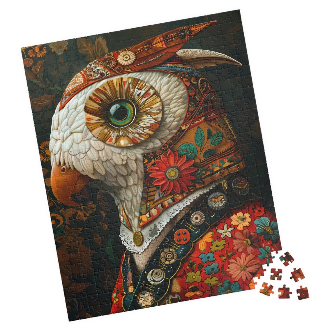 Ornate Mosaic Owl Portrait Colorful Fantasy Jigsaw Puzzle Print