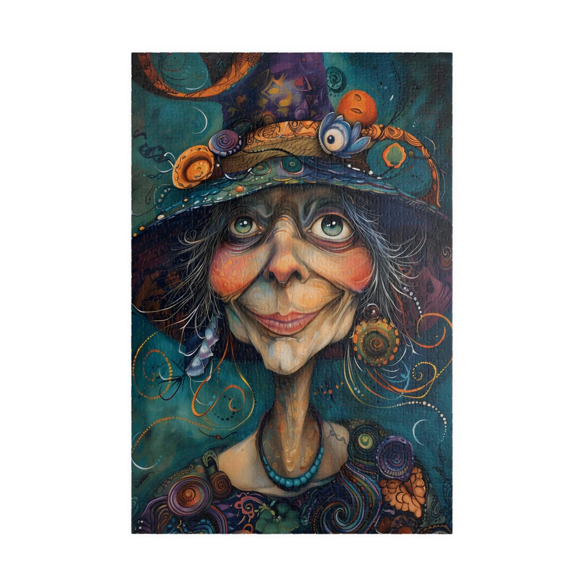 Silly Smiling Witch Helena in a Decorated Hat Portrait Poster - Image 3
