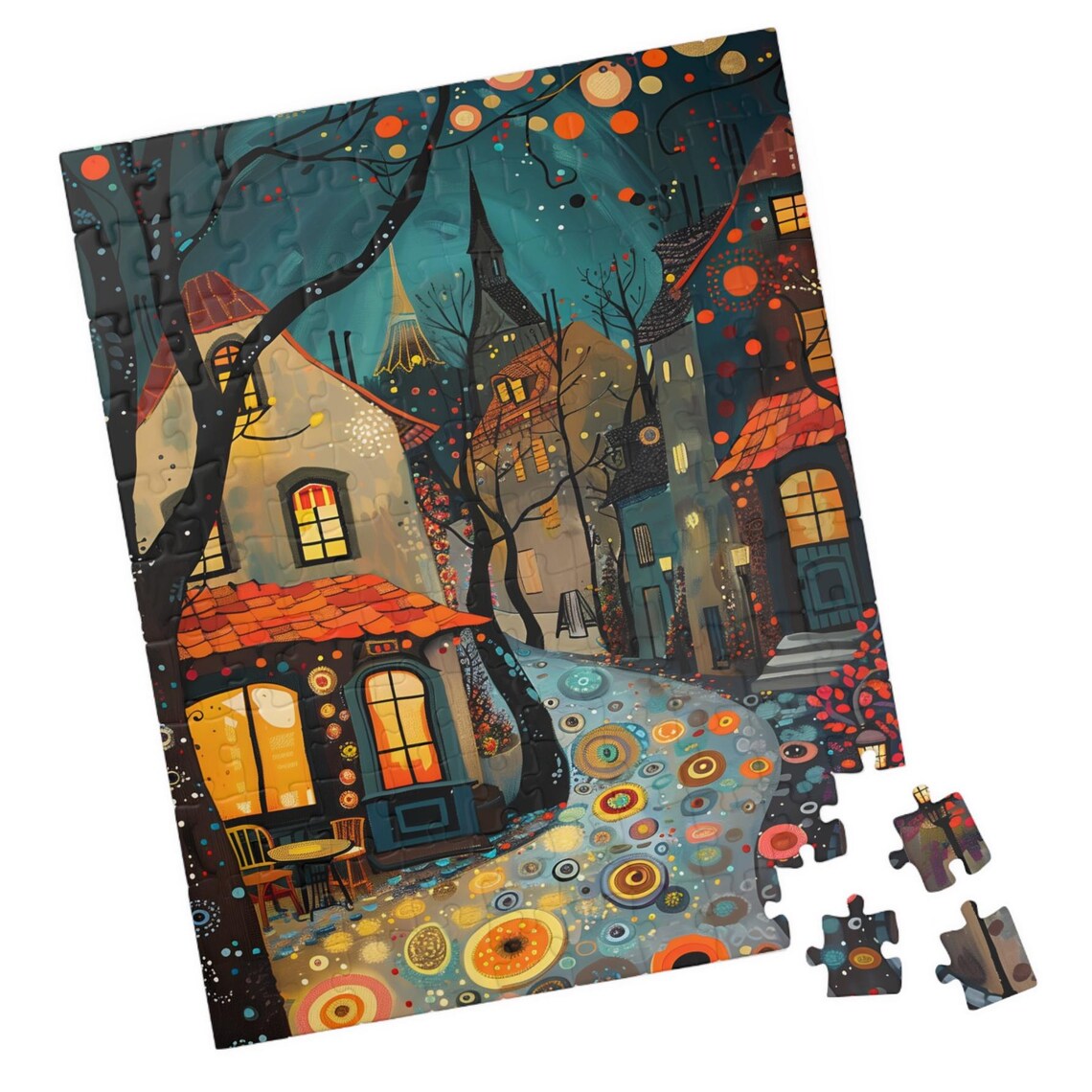 Twinkling Paris Street Night Cafe Colorful Mosaic Art Poster