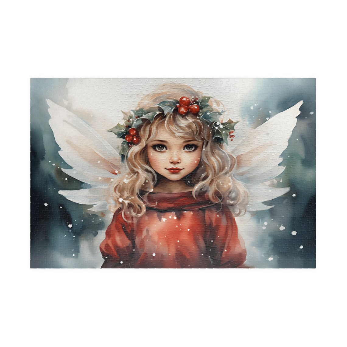 Sweet Christmas Angel Girl With Holly Crown Winter Art Poster - Image 3