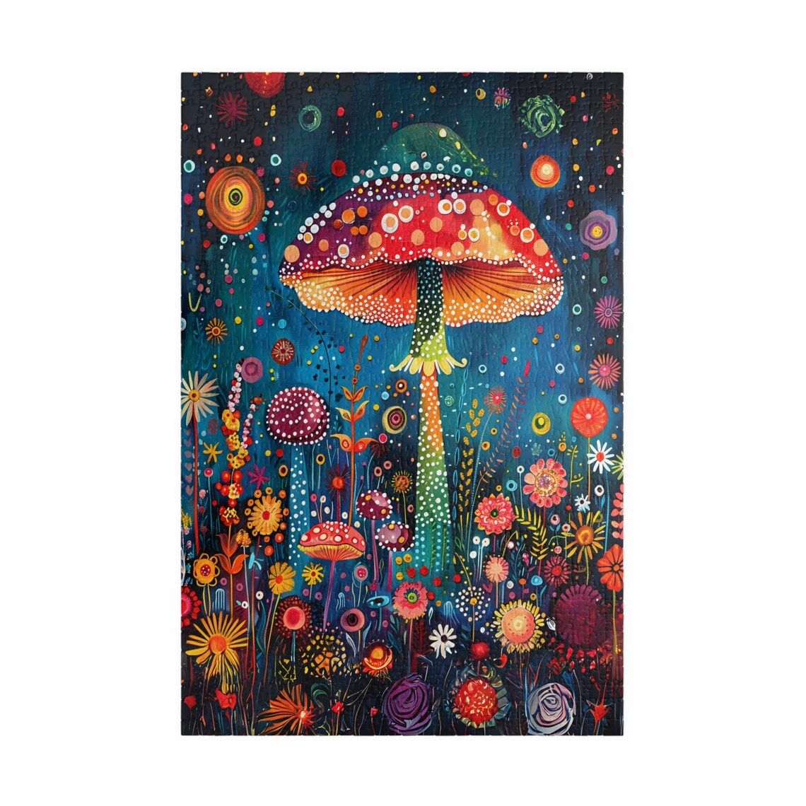 Giant Red Mushroom with Dotted Cap in a Flower Garden Poster - Image 3