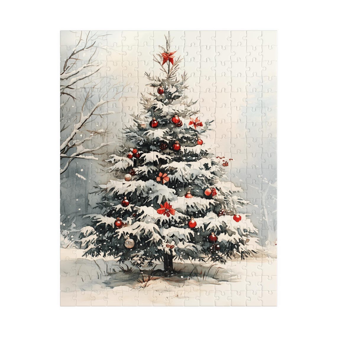 Snow Covered Christmas Tree With Red Ornaments Winter Art Poster - Image 5