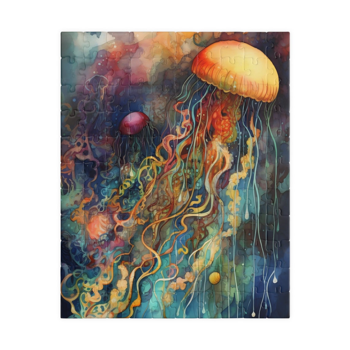 Golden Jellyfish Drifting Through Deep Blue Ocean Art Poster - Image 3