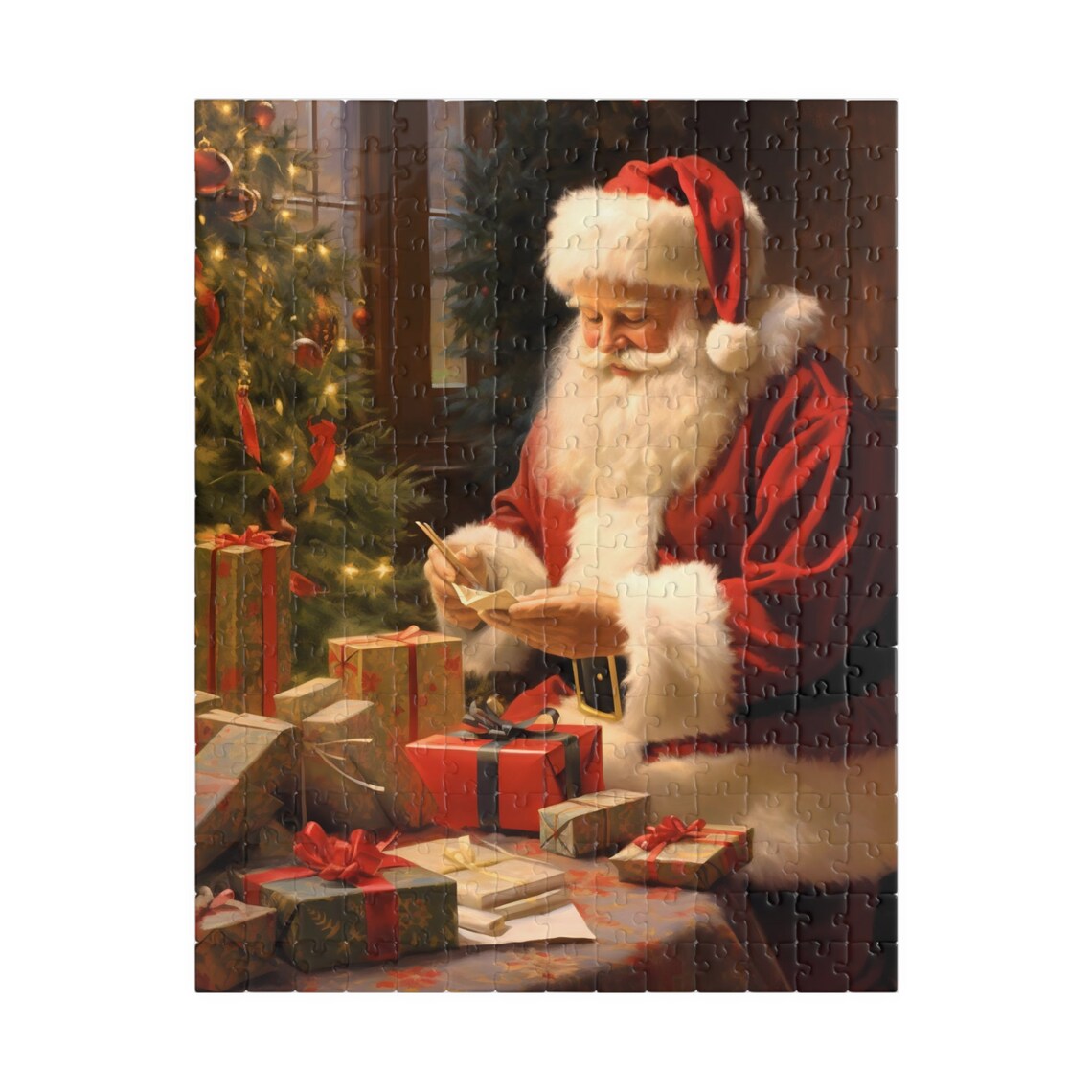 Classic Santa With Tree And Gifts Christmas Art Print - Image 2