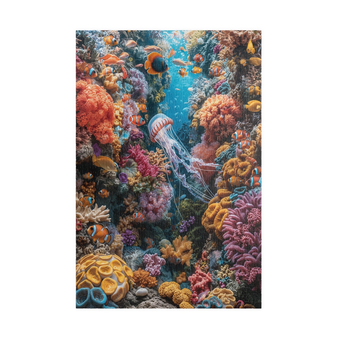 Vibrant Coral Reef with Jellyfish and Clownfish in Turquoise Sea Print - Image 3