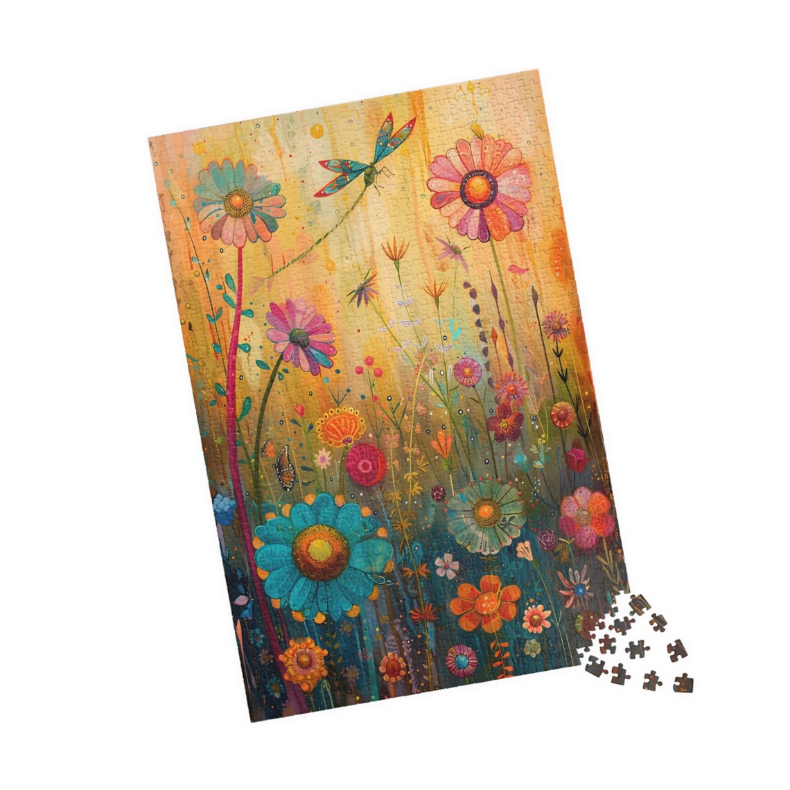 Wildflower Field with Dragonfly and Butterfly Sunny Meadow Poster - Image 4