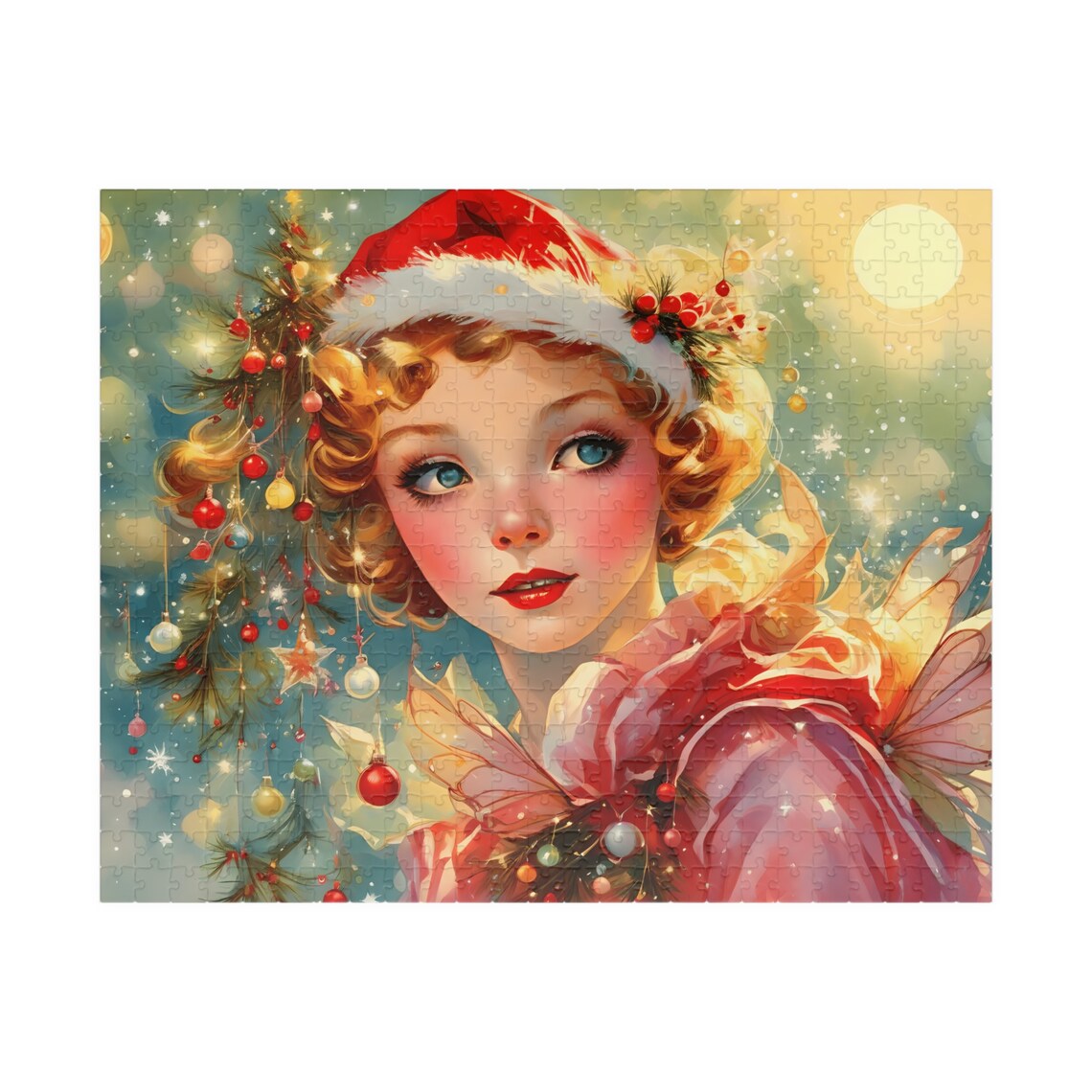 Christmas Fairy Girl in a Santa Hat Festive Holiday Portrait Poster - Image 5