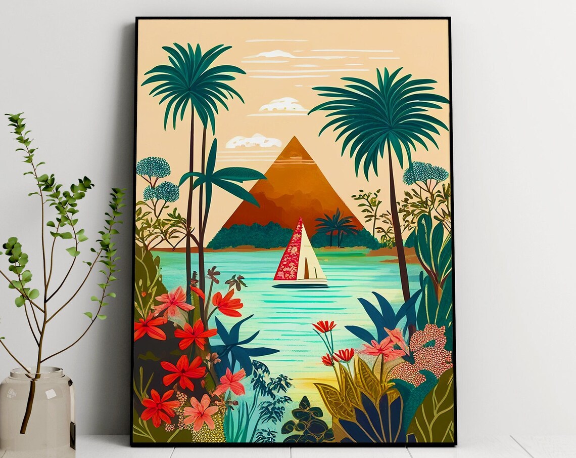 Egypt Illustration Pyramid Travel Poster, Cairo Art