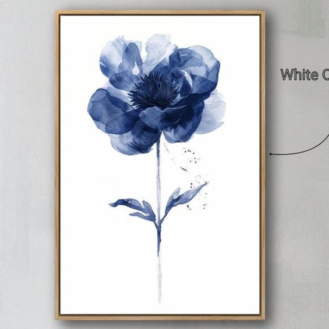 Elegant Navy Blue Peony Watercolor Single Bloom Botanical Poster