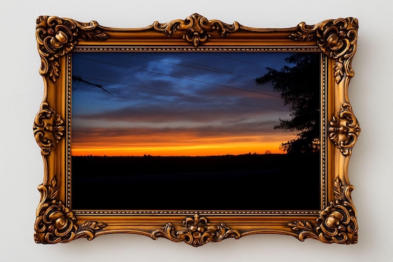 Sunrise Over Open Field With Fiery Orange Clouds Landscape Poster
