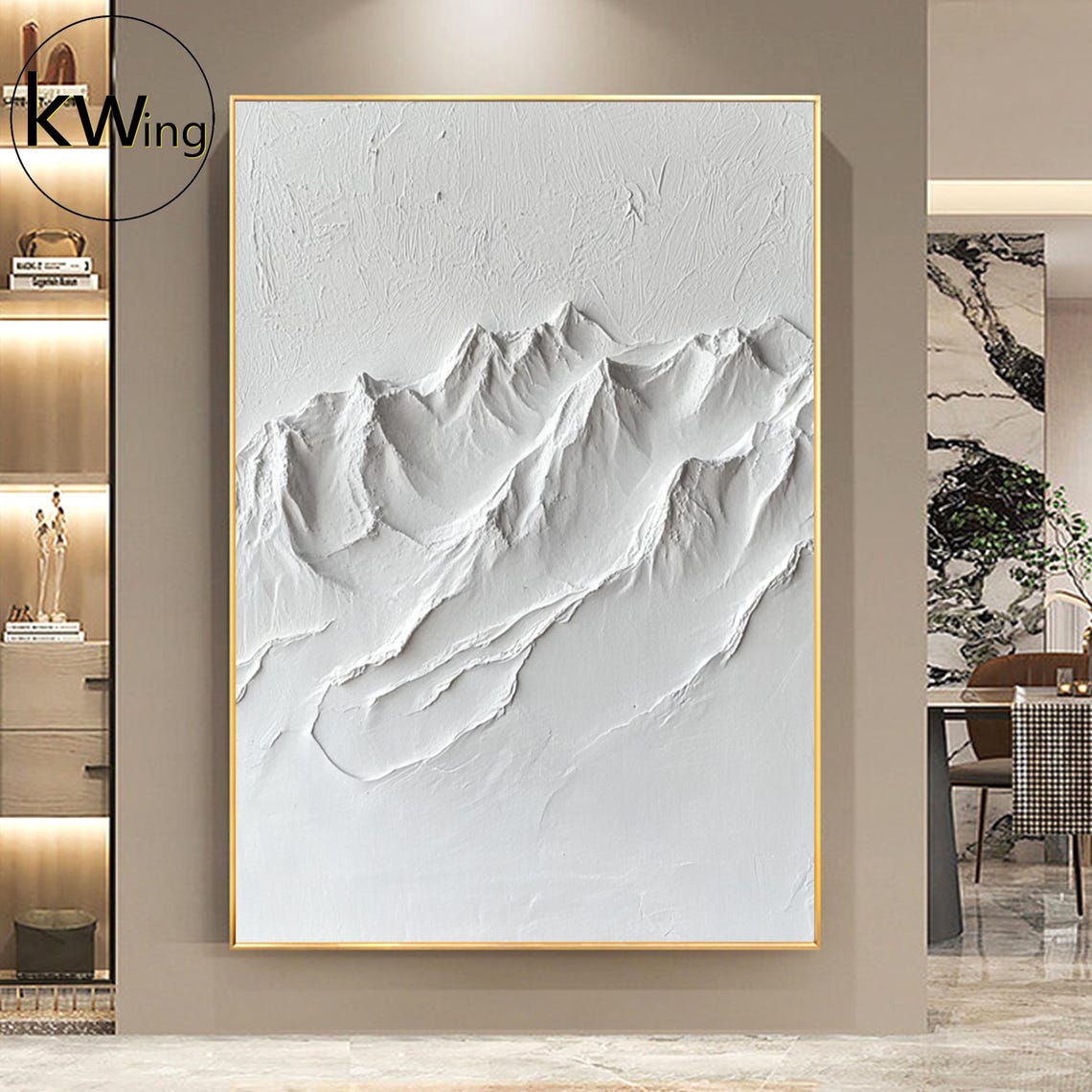 White 3D Textured Mountain Peaks Plaster Relief Minimalist Wall Poster - Image 4