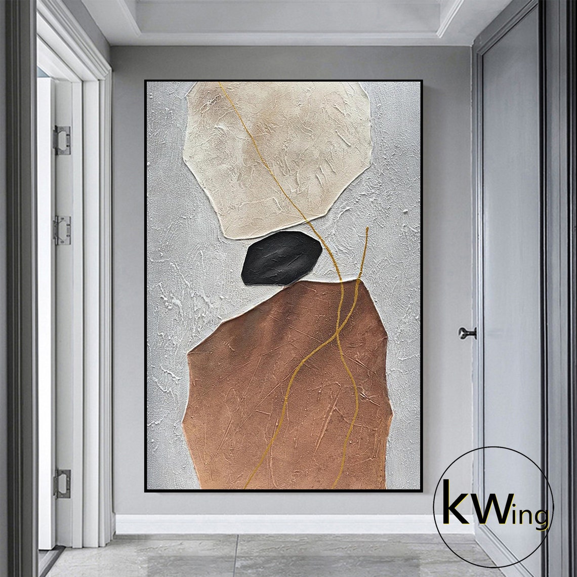 Brown Beige Stone Shapes Gold Line Abstract Textured Modern Art Poster - Image 4