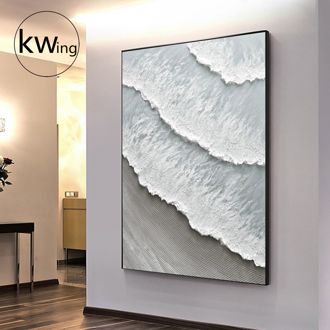 Aerial White Ocean Waves Gray Sand Textured Coastal Art Poster - Image 5