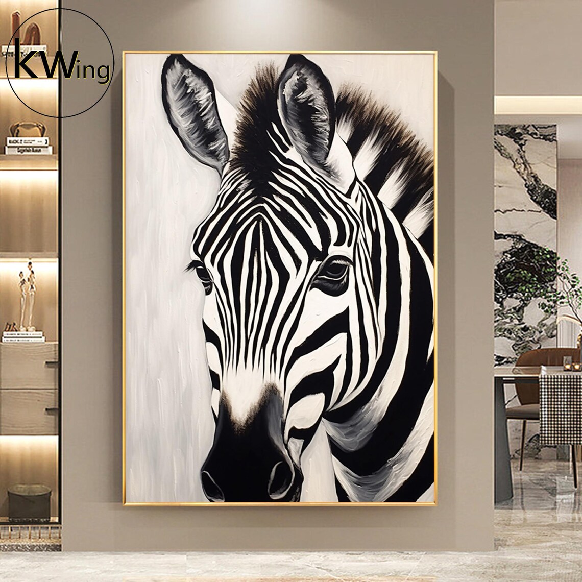 Black White Zebra Portrait Abstract Oil Painting Minimalist Animal Poster - Image 4