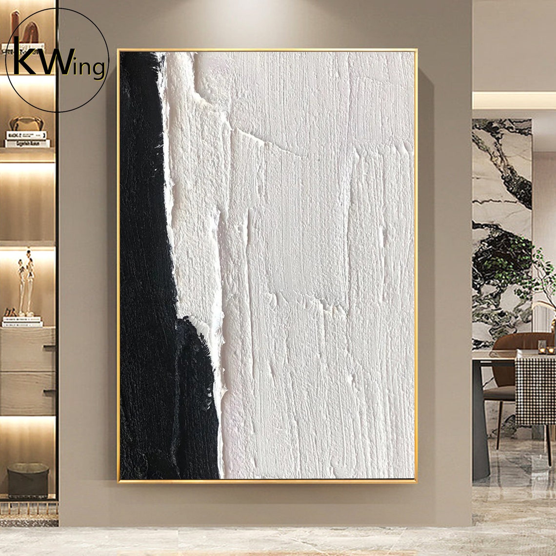 White Black Split Textured Abstract Painting Bold Minimalist Poster - Image 2