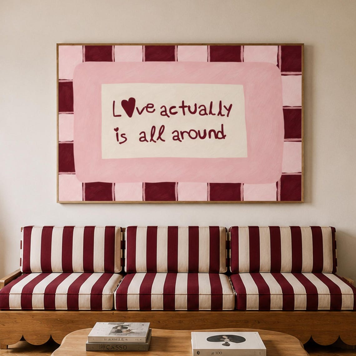 Love Actually Is All Around Pink Heart Checkerboard Quote Poster