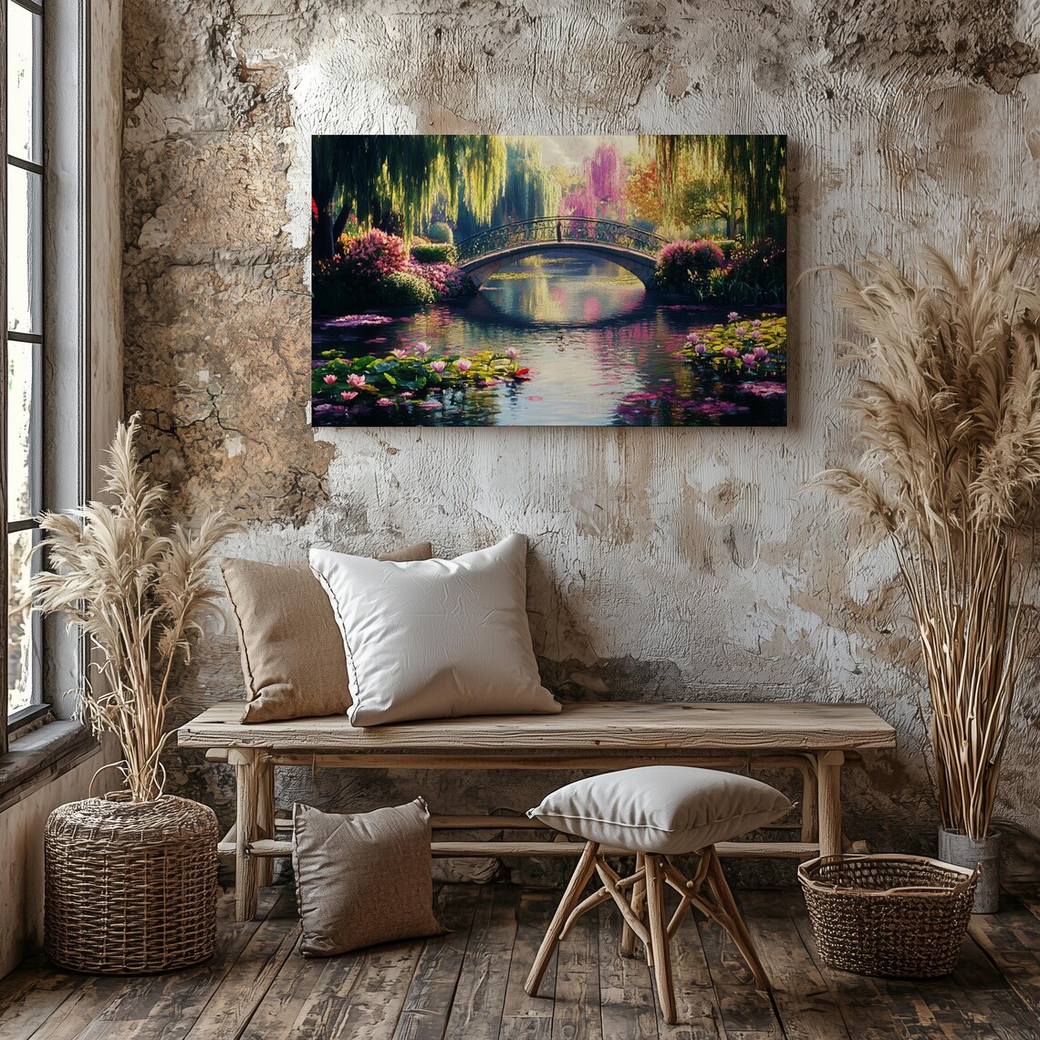Japanese Garden Bridge Water Lilies Blossom Spring Art Poster - Image 3