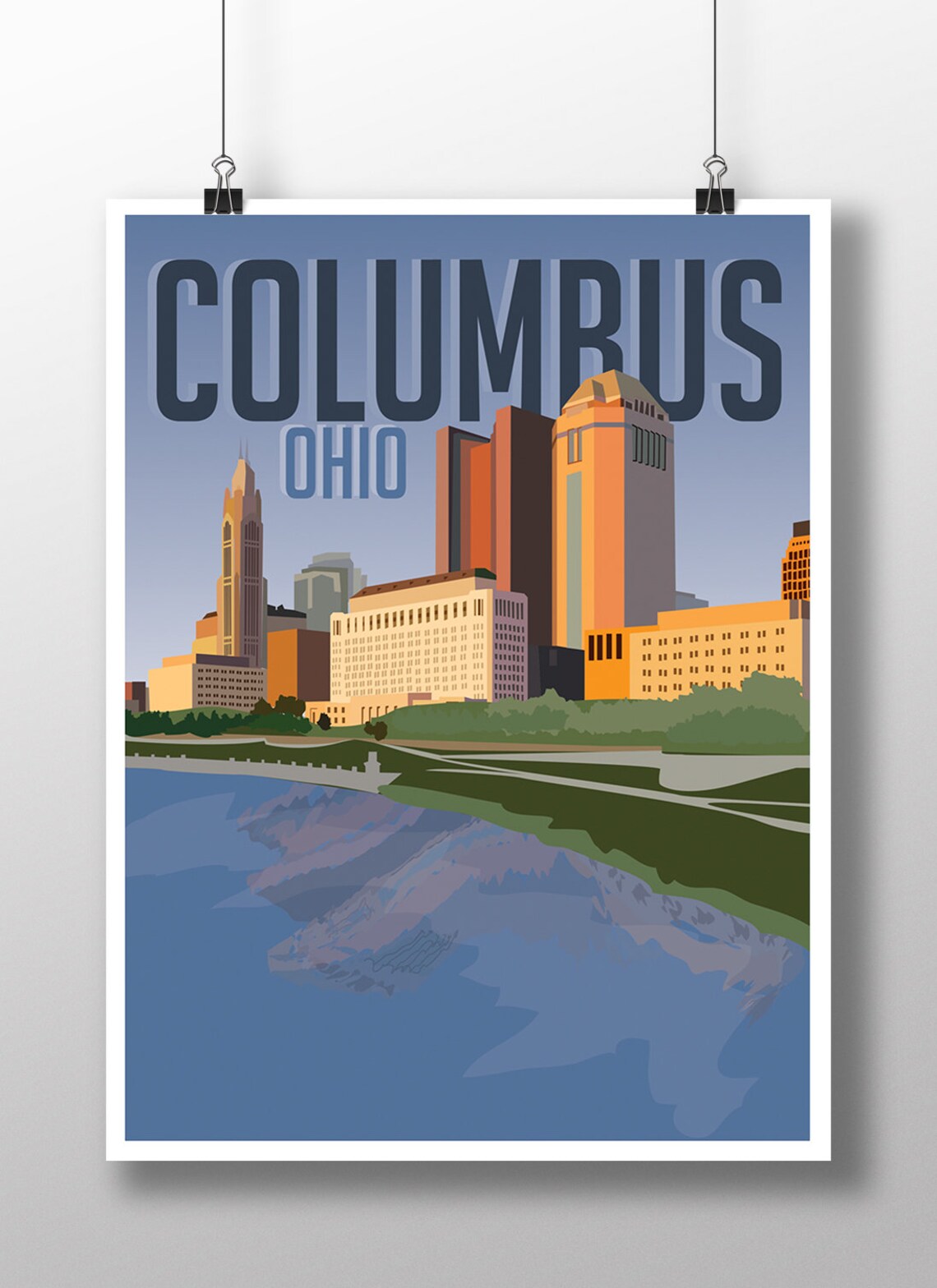 Columbus Ohio Vintage Travel Poster, Retro Travel Poster