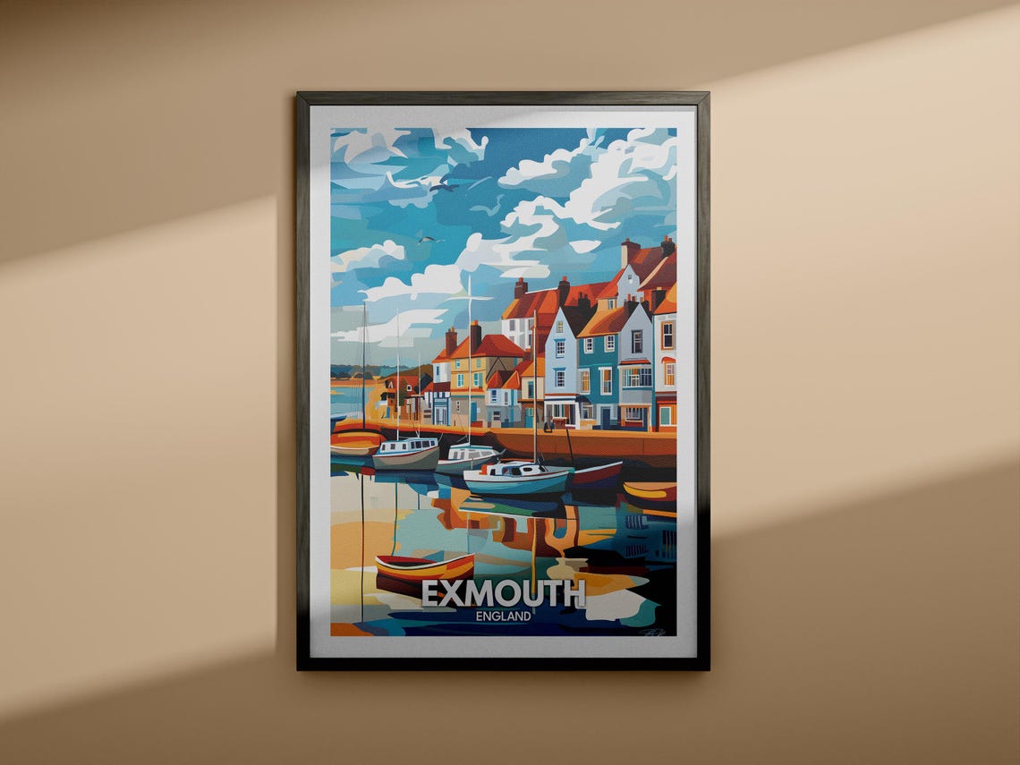 Exmouth Travel Print England Exmouth Travel Poster England Travel Poster United Kingdom Wall Art British Art Decor - Image 3