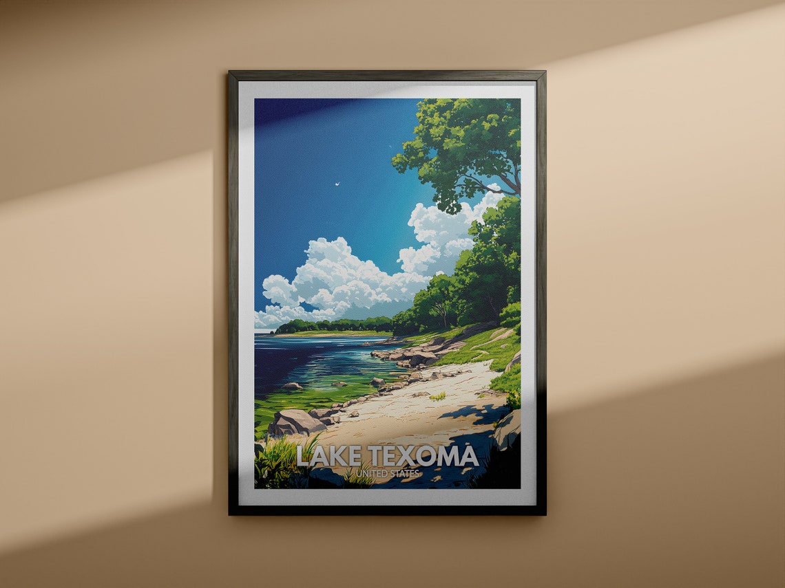Lake Texoma Print United States Lake Texoma Poster United States Travel Poster Lake View Wall Art Decor Holiday Poster - Image 3