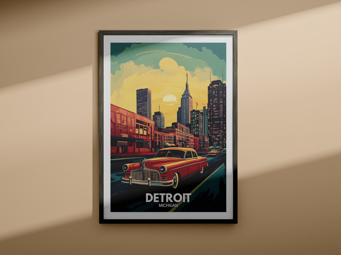 Detroit Travel Print Michigan Detroit Travel Poster Michigan Travel Poster Michigan Cityscape Wall Art Unique City Decor - Image 3