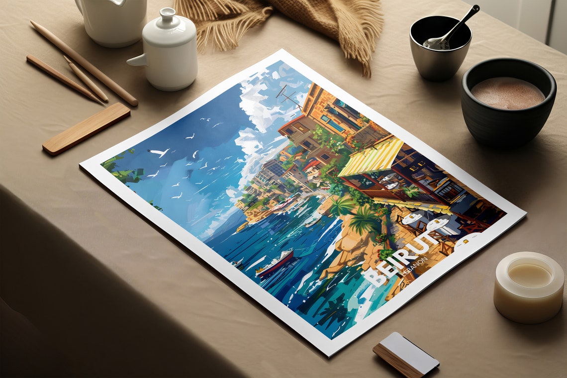 Beirut Travel Print Lebanon Beirut Travel Poster Lebanon Travel Poster Lebanon Cityscape Wall Art Unique City Art Decor - Image 3