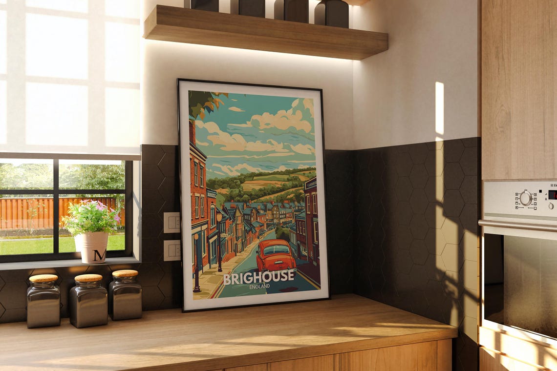 Brighouse Travel Print England Brighouse Travel Poster England Travel Poster United Kingdom Wall Art British Art Decor - Image 2