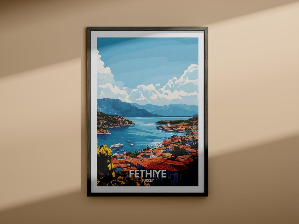 Fethiye Travel Print Turkey Fethiye Travel Poster Turkey Travel Poster Turkey Cityscape Wall Art Unique City Art Decor - Image 3