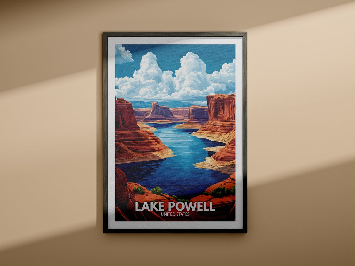 Lake Powell Print United States Lake Powell Poster United States Travel Poster Lake View Art Decor Holiday Poster - Image 3