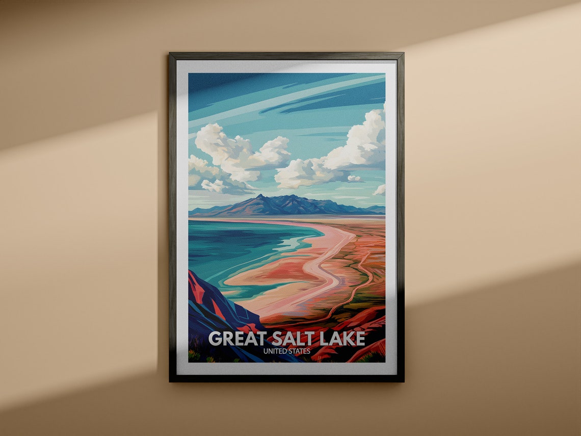 Great Salt Lake Print United States Great Salt Lake Poster United States Travel Poster Natural Lake Wall Art Lake View Art Decor - Image 3