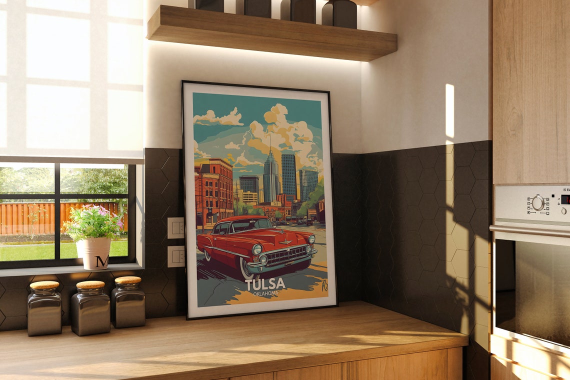 Tulsa Print Oklahama Tulsa Travel Poster Oklahama Travel Poster Oklahama Cityscape Wall Art Unique City Decor - Image 2