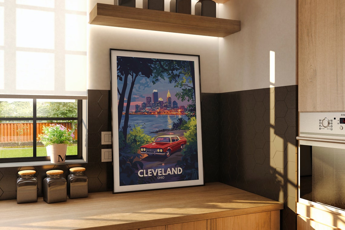 Cheveland Travel Print Ohio Cheveland Travel Poster Ohio Travel Poster Ohio Cityscape Wall Art Unique City Art Decor - Image 2