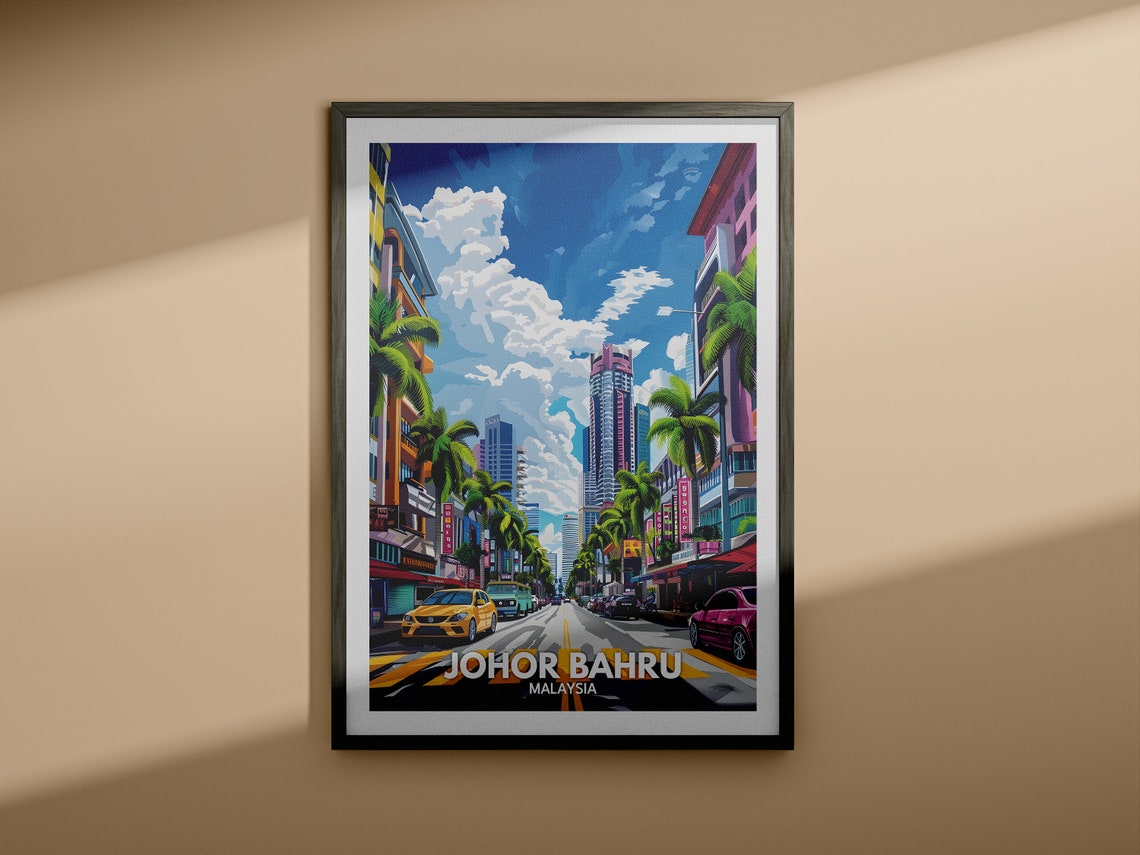 Johor Bahru Print Malaysia Johor Bahru Travel Poster Malaysia Travel Poster Malaysia Cityscape Wall Art Unique City Decor - Image 3