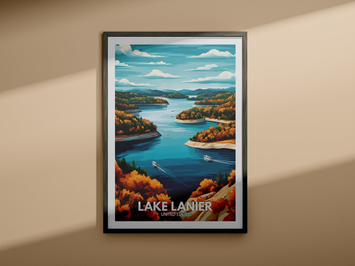 Lake Lanier Print United States Lake Lanier Poster United States Travel Poster Lake View Art Decor Holiday Poster - Image 3