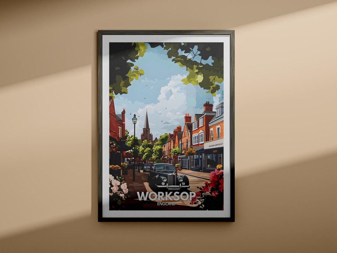 Worksop Travel Print England Worksop Travel Poster England Travel Poster United Kingdom Wall Art British Art Decor - Image 3