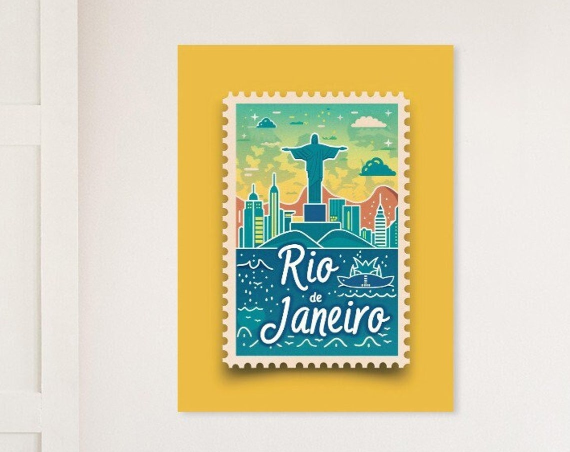 Rio de Janeiro Christ the Redeemer City Skyline Stamp Poster