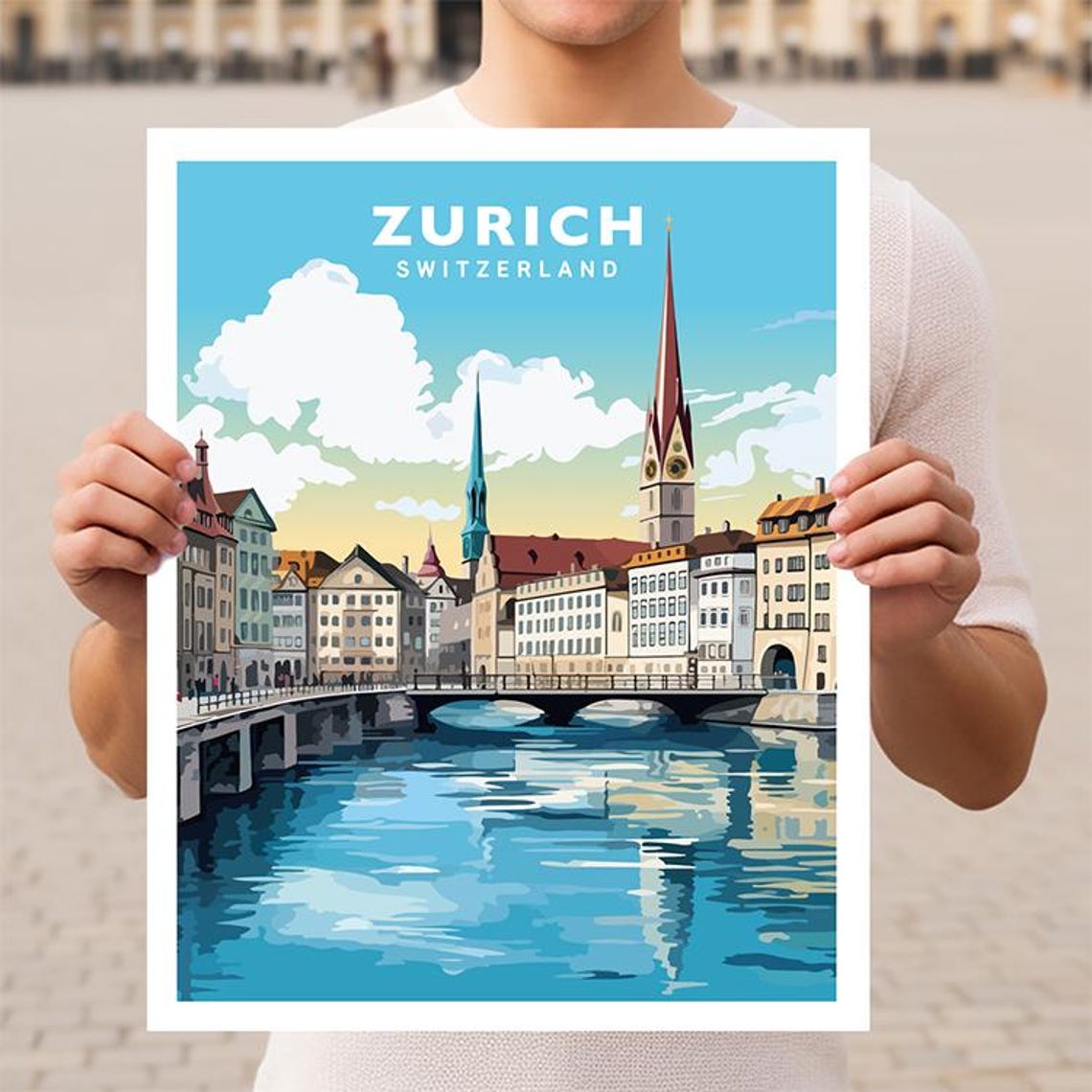 Zurich Switzerland Limmat River Old Town Church Spires Poster