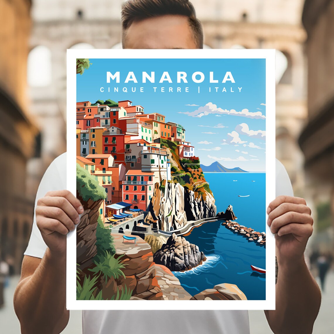Manarola Cinque Terre Italy Colorful Cliff Village Seaside Poster