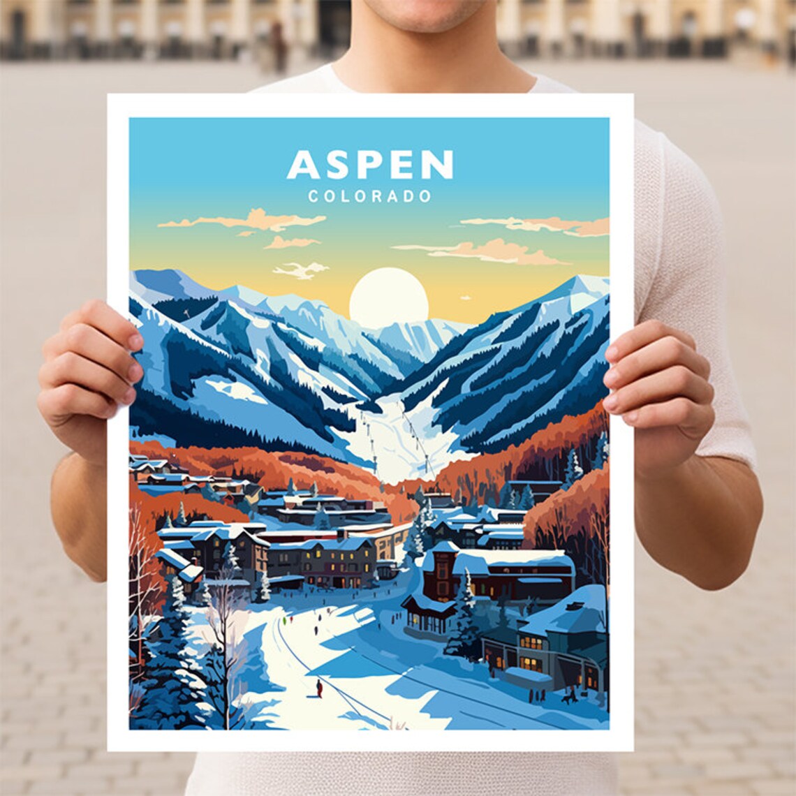 Aspen Colorado Travel Poster, Mountain Town