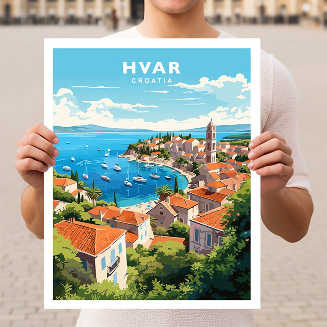 Hvar Croatia Travel Poster, Europe Wall Art