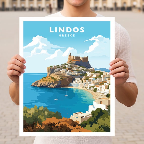 Lindos Greece Travel Poster, Europe Wall Art
