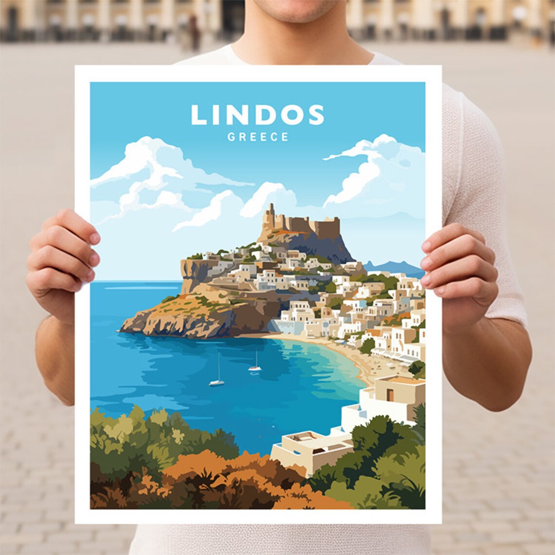 Lindos Greece Travel Poster, Europe Wall Art
