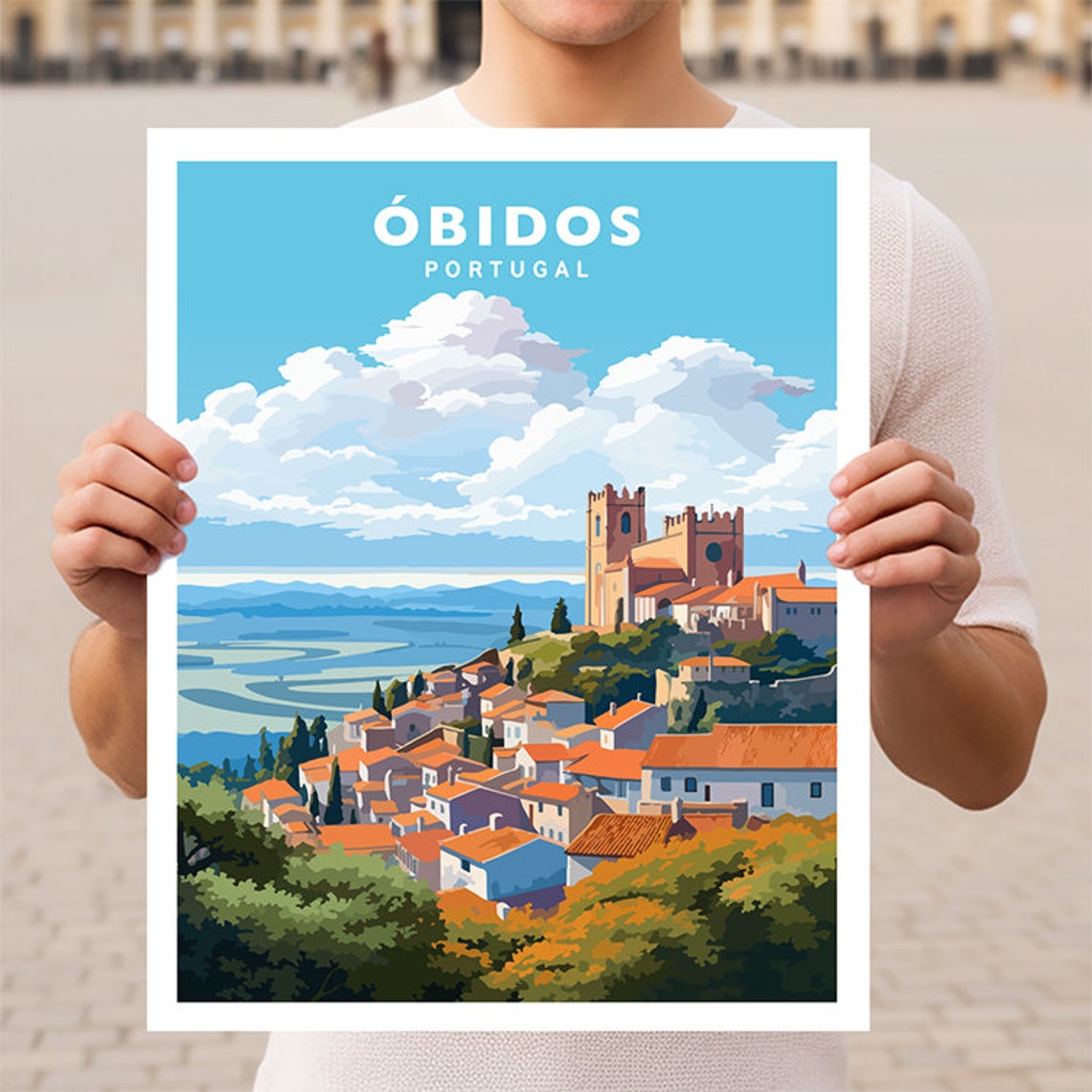 Obidos Medieval Walled Town Castle Portugal Vintage Travel Poster