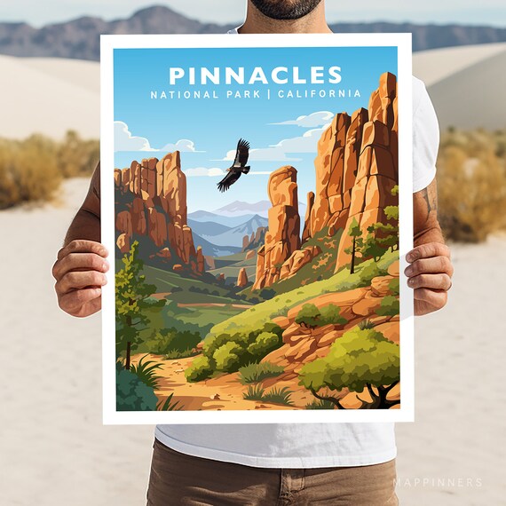 Pinnacles California National Park Red Rock Spires Condor Travel Poster