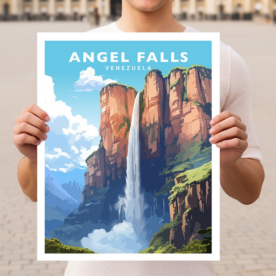 Angel Falls Venezuela Travel Poster, Waterfall View