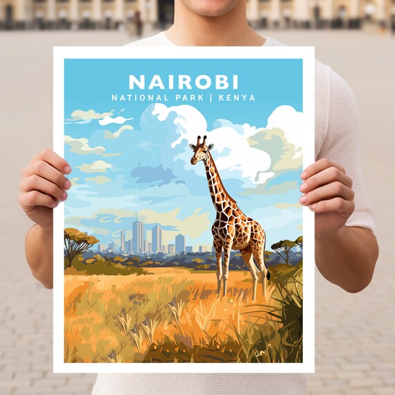Nairobi National Park Kenya Giraffe Savanna Travel Art Poster