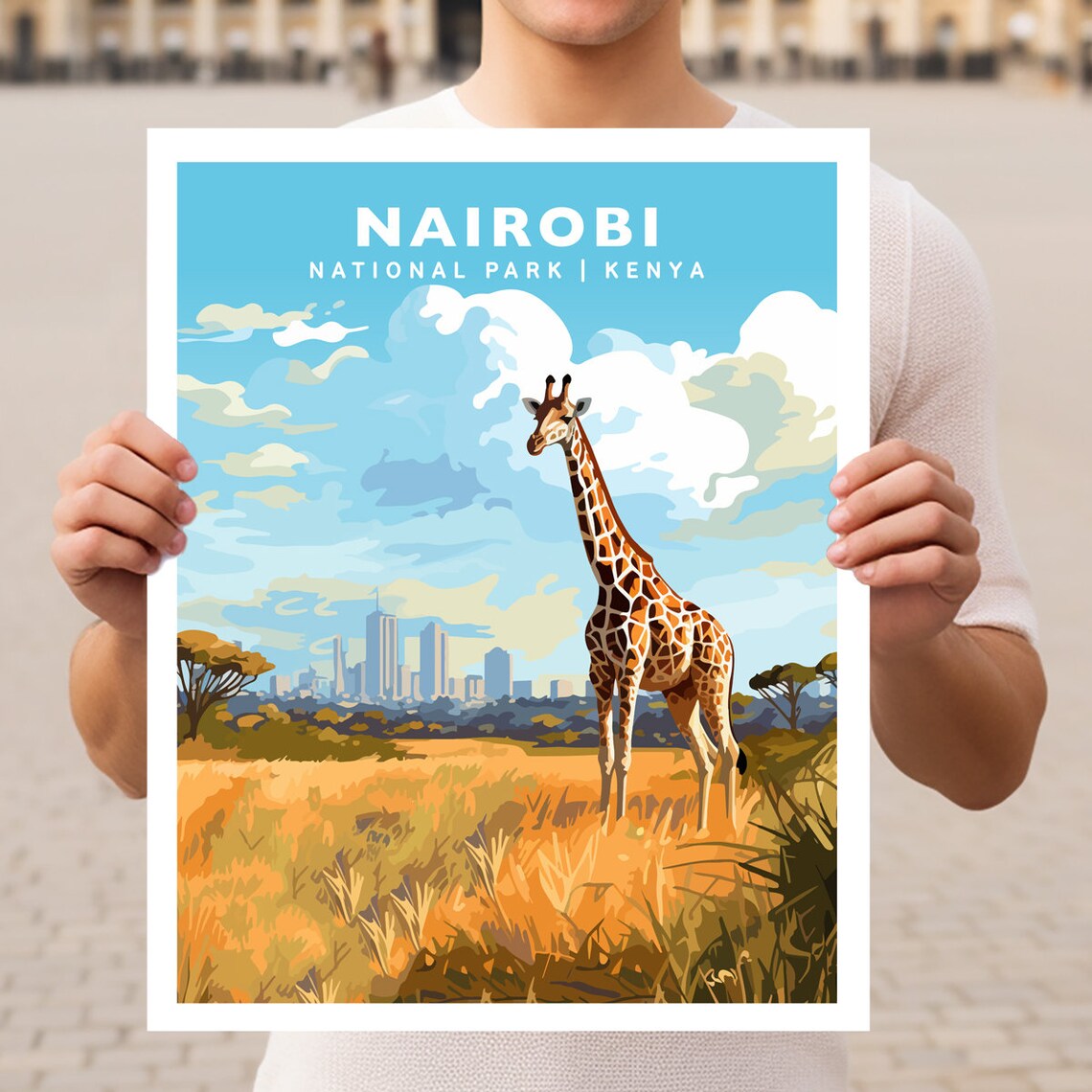 Nairobi National Park Kenya Giraffe Savanna Travel Art Poster
