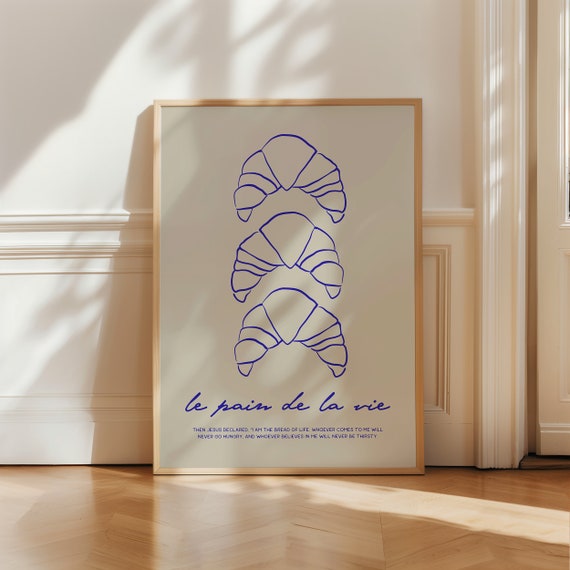 French Style Croissant Print Bread Of Life Christian Wall Art Minimalist Food Poster Apartment Trendy Decor Retro Breakfast
